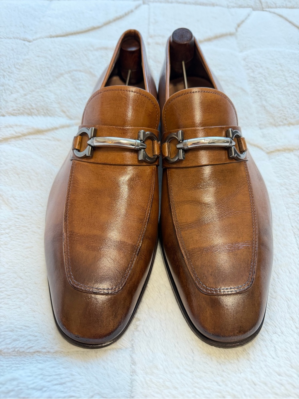 $1,090 Salvatore Ferragamo Brown Leather Gancini Buckle Horse-bit Loafers 10.5 D - Picture 6 of 16